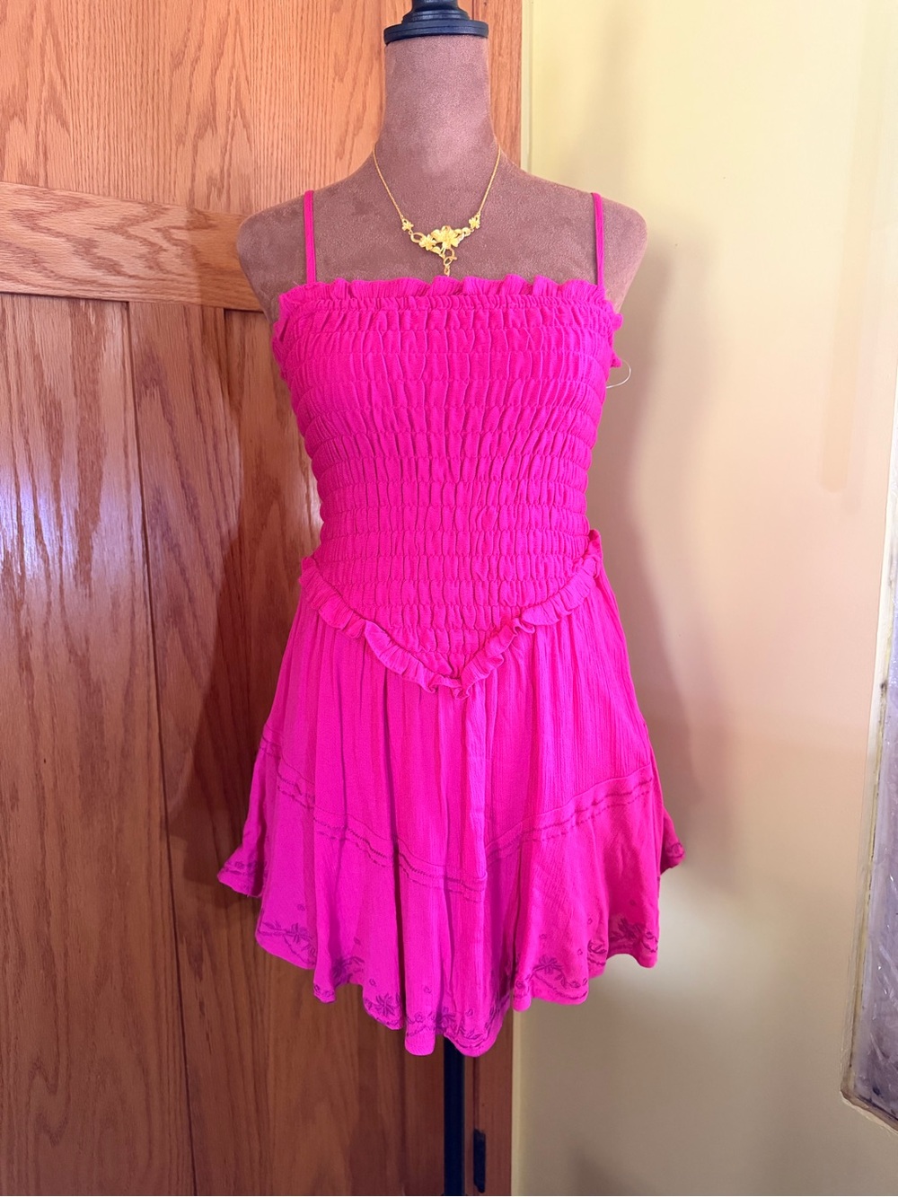 No Boundaries Hot Pink Smocked Mini Sundress